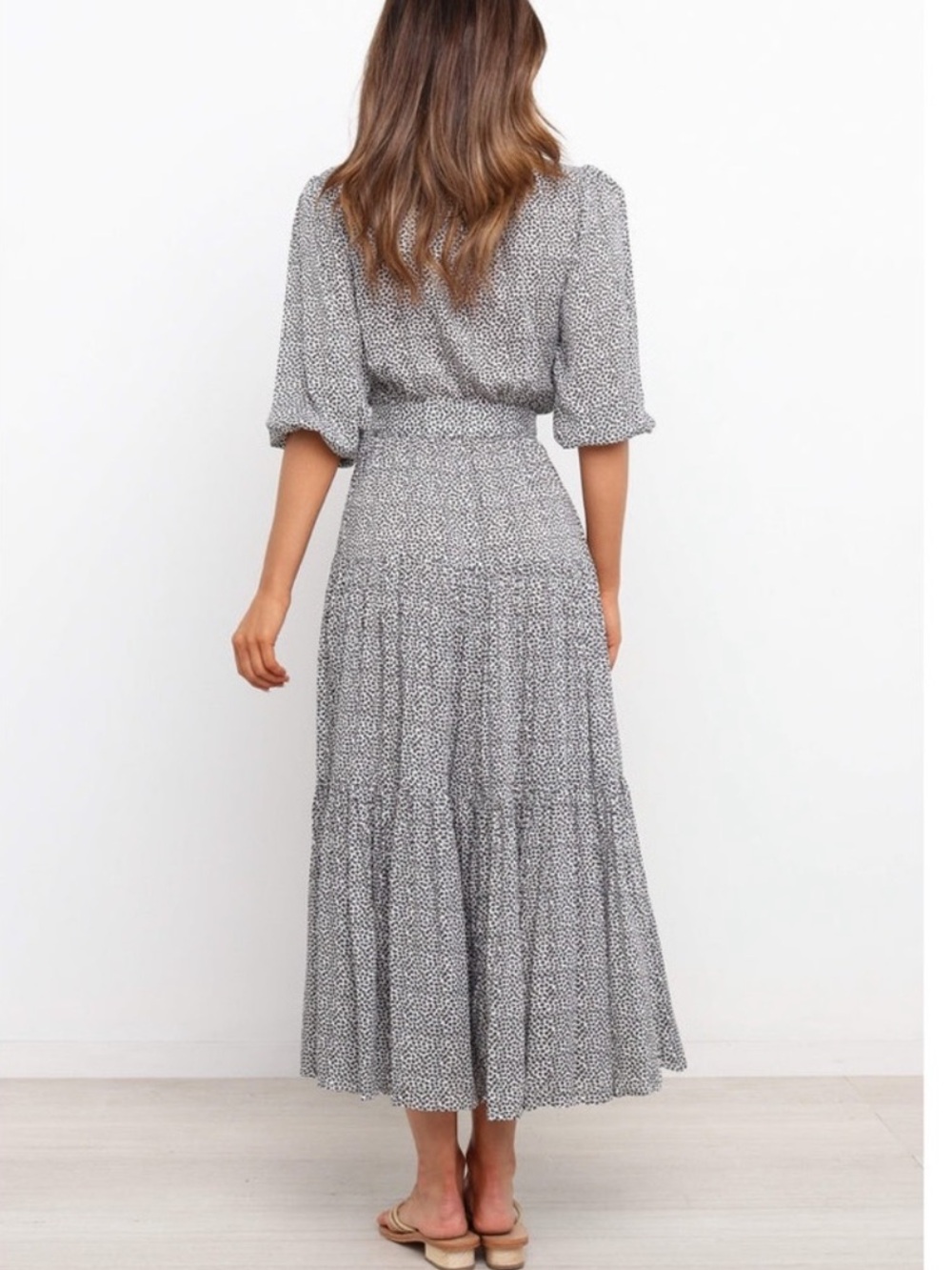 Petal & Pup Hadyn Black and White Faux Wrap Maxi Dress - Picture 2 of 15